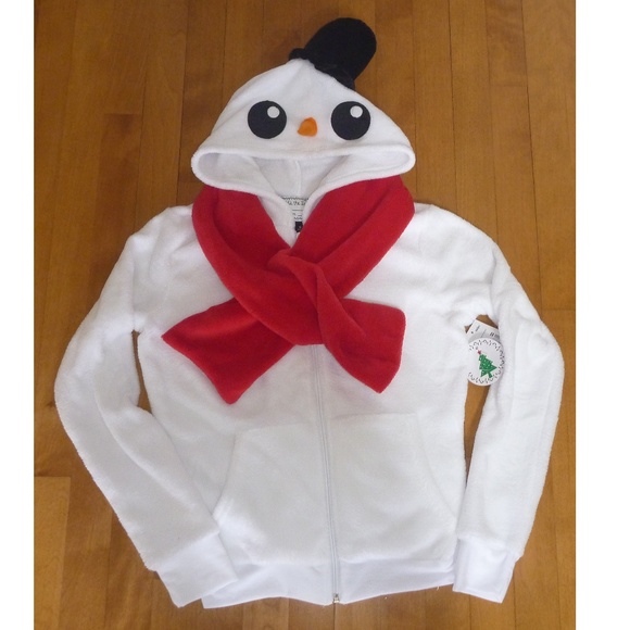Juniors Plush SNOWMAN Fleece Hoodie -frosty w/ Hat & Scarf Size Large 11/13 NWT - Picture 1 of 3